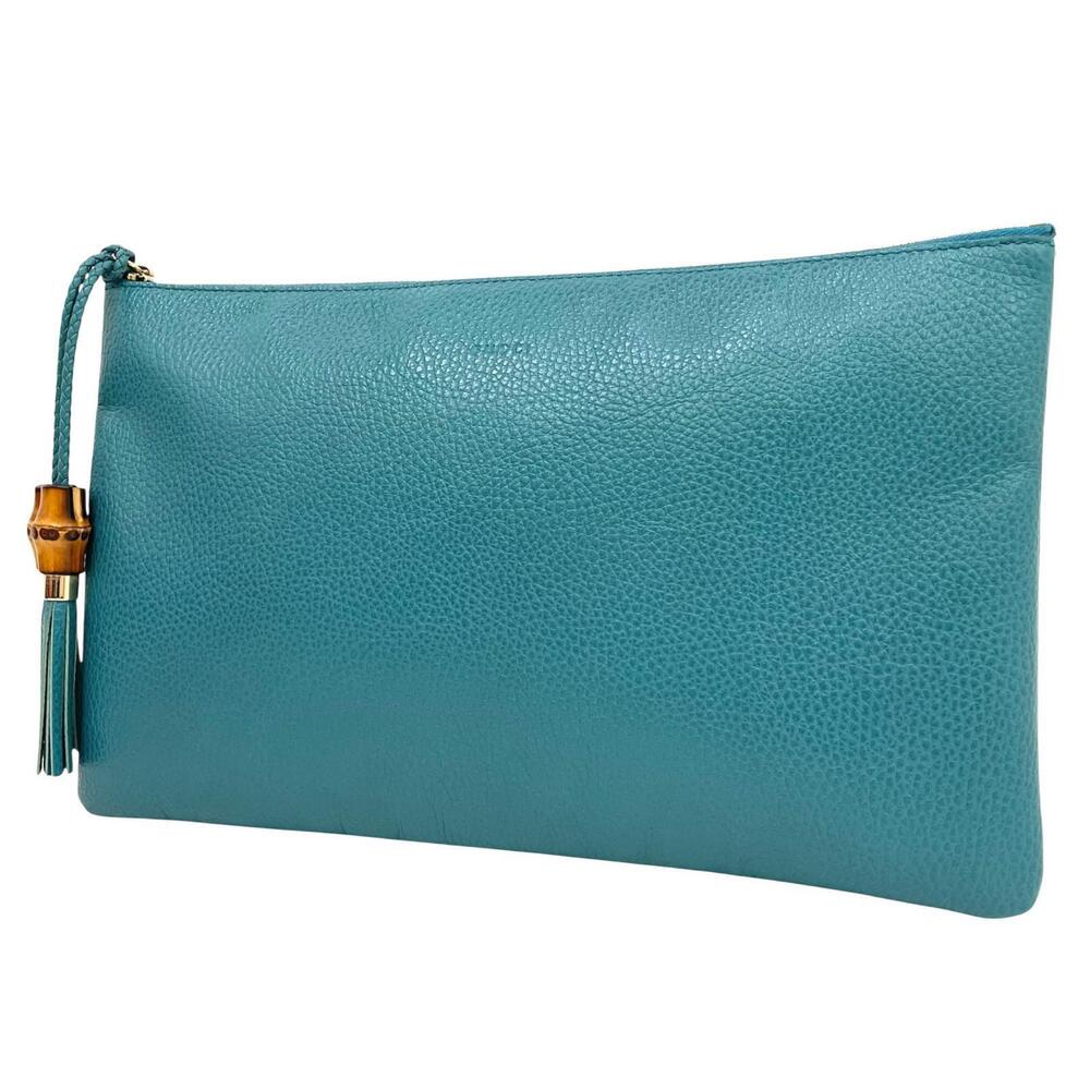 Gucci Bamboo Tassel Clutch Bag Blue Green